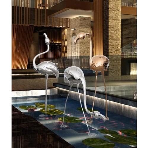 Manufacturer customized waterscape stainless steel Flamingo crane decoration outdoor landscape sketch Abstract animal sculpture