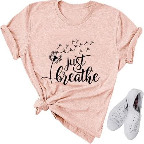 Just Breathe Women Tshirt Plus Size Harajuku Japanese Funny T Shirts 2020 Letter Casual Kawaii Tops Aesthetic Pink 2020