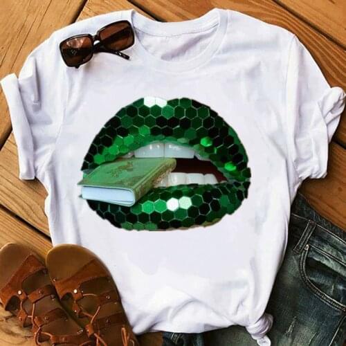 Woman tshirts Green Lip Makeup Funny Vintage Top Female T Shirt Summer Fashion Lemon T-shirt Harajuku Kawaii Vintage Tee goth