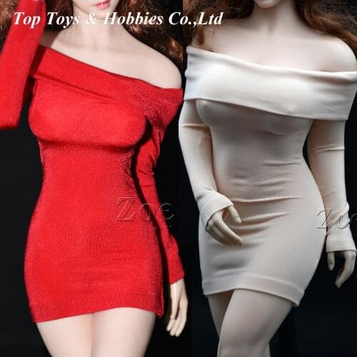 1/6 Scale One-line neck strapless tight-fitting long-sleeved milk silk wrap skirt for 12'' Woman Action Figure S37 S38 body
