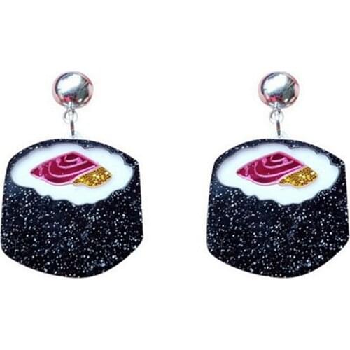 Cute Sushi Food Shape Acrylic Drop Earrings For Woman Girl Funny Rice Ball Dangle Earring Fashion Pendientes Jewelry Accessories