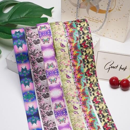 DIY Cartoon Butterfly Printed Grosgrain Ribbon For Craft Supplies Sewing Accessories 5 Yards. 53964