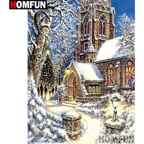 HOMFUN 5D DIY Diamond Painting "House snow landscape" Full Drill Resin Diamond Embroidery Cross Stitch Home Decor A27777