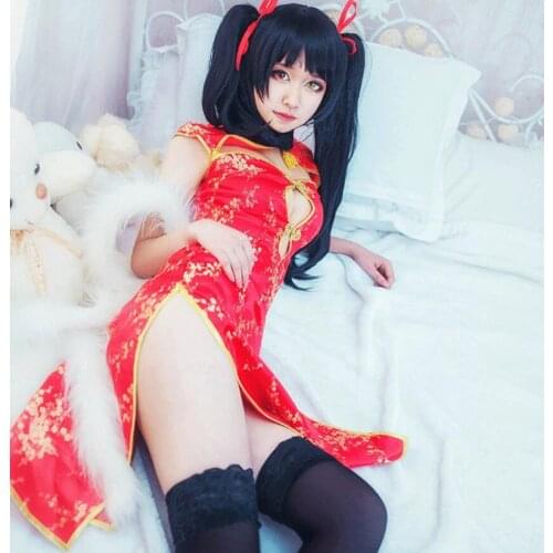 Free shipping Anime DATE A LIVE Cos Halloween Tokisaki Kurumi Cosplay Girls White Red Cheongsam Cosplay Costume