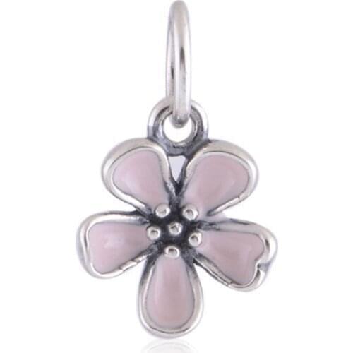 Light Pink Enamel Daisy Flower Dangle Fit Charm Bracelet & Necklace 925 Sterling Silver DIY Spring Beads for Jewelry Making