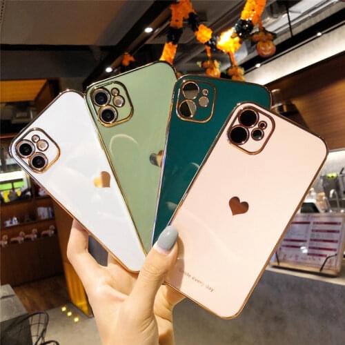 Love Heart Plating Phone Case For iphone 11 Pro 12 Mini XS Max XR X 8 7 6S 6 Plus SE 2020 Cover Silicone Soft TPU Back Funda