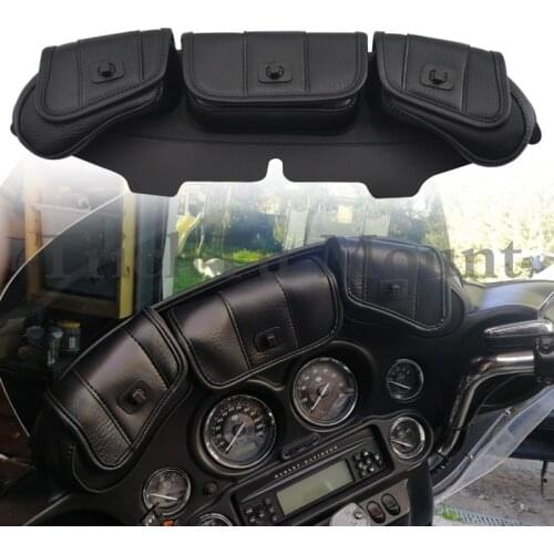 Black Motorcycle Windshield Bag Fairing 3 Pouch Bag For Harley Touring Electra Street Glide Road King 1996-2013