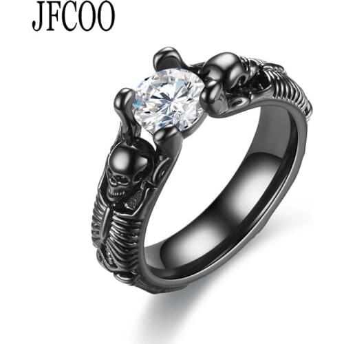 Black Punk Skull Rings Womens crystal Wedding Ring Jewelry Dropshipping