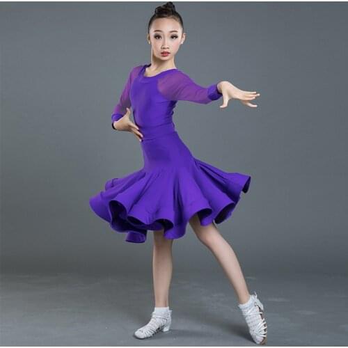 Children Latin Dance Dress For Girls Long Sleeve Ballroom Tango Rumba Cha Cha Samba Kids Competition Performance Wear SL2331