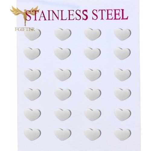 FGifter Cute Small Earrings for Lovers Silver Color Love Heart Stud Earring Stainless Steel Jewelry Wholesale Lots Earring