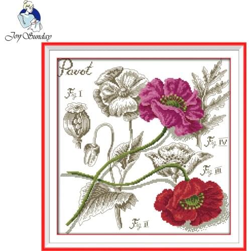 Joy Sunday Poppy Cross Stitch Kit Flowers Counted Printed 14CT 11CT Embroidery DIY Handmade Needlework Craft Cotton Cross-stitch