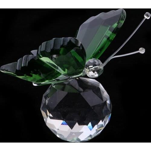 Crystal Flying Butterfly with Ball Base Figurine Cut Glass Ornament Statue