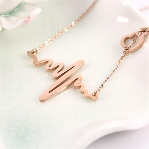 ZRM Personality Ecg Heart Shape Necklace Charm Lady Party Jewelry for Girlfriend Anniversary Gift