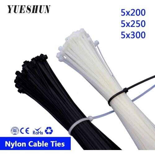 50pcs 5*200 5*250 5*300 Self-Locking Cable Zip Ties nylon cable ties White BlACK color 5x200mm 5x250mm 5x300mm