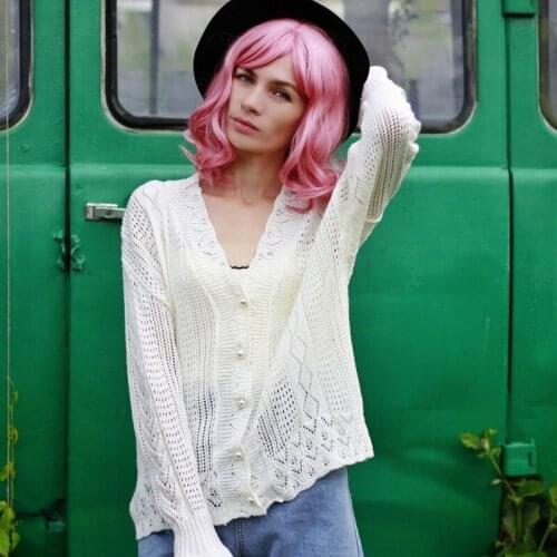 2021 Women Spring Summer Sweater V Neck Knitted Tops Long Sleeve Hollow Out Sexy oversized Cardigan Loose White red Tops c122