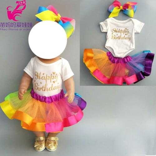 Doll dress for 43 Baby doll colorful rainbow dress and headband set for 18 " doll dress wear