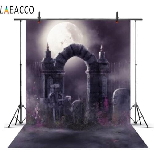 Laeacco Moon Arch Door Fence Castle Child Dark Night Scenic Photographic Backgrounds Photography Backdrops For Photo Studio