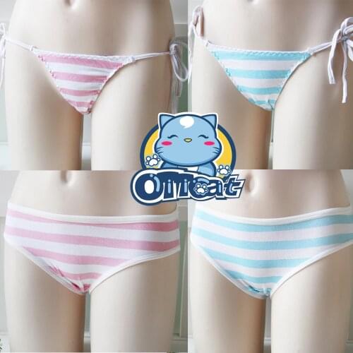 Hot Cute Japanese Style Blue&Pink Stripe Panties Bikini Cosplay Cotton Underwear Classic Ver. & Tie Ver