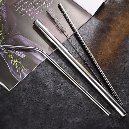 Reusable Straws 3Pcs Stainless Steel Straws Set Straight Blending Metal Drinking Straw with Cleaning Brush Bar Restaurant Tool