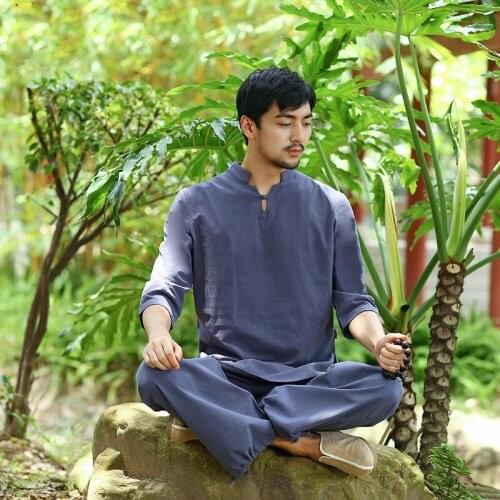 Men Tai Chi Kungfu Martial Arts Uniforms Linen Chinese Traditional Jogging Outfit Athletic Casual Set Sportswear Sweatshirt+pant