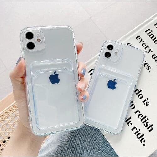Transparent Card Pocket Holder For iPhone 11 12 Pro Max Mini X XR XS Max 7 8 Plus Soft Case Shockproof Silicone Protective Cover