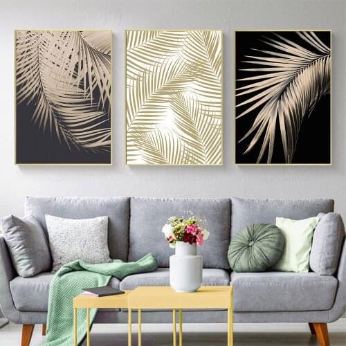 Golden Palm Leaves Poster Botanical Canvas Painting Minimalist Art Print Nordic Modern Wall Picture For Living Room Home Decor