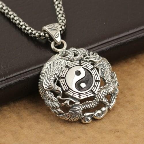 Authentic Oriental Vibrations 925 Sterling Silver Pendant Pendant Silver Dragon Tai Chi Bagua evil men