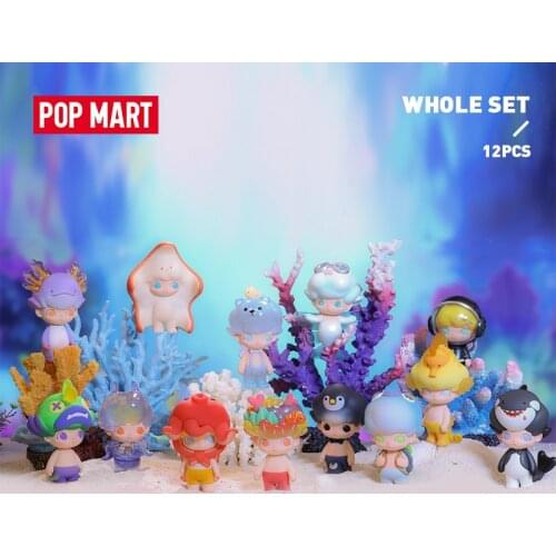 POP MART Whole Box Dimoo Auarium Series Blind Box Doll Binary Action Figure Birthday Gift Kid Toy animal story toys figures