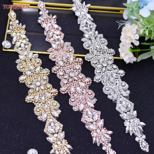 TOPQUEEN S12 Rhinestones Crystal Dress Applique Bling Beaded Crystal Applique for Wedding DIY Bridal Belt Headbands Garter