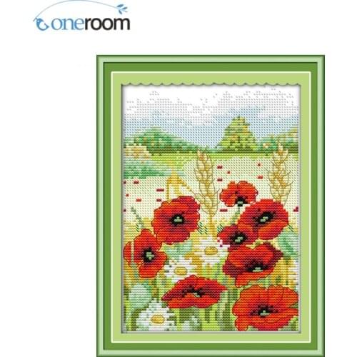 Oneroom Spring Scenery in mountain Counted Cross Stitch 14CT Handmade Cross Stitch Sets flowers Cross Stitch