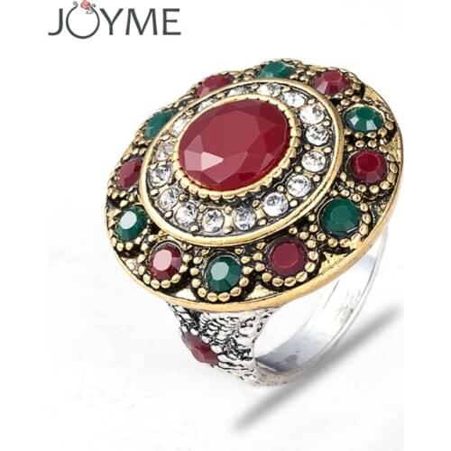 Joyme Best Quality Vintage Bohemian Resin Rings For Women Antique gold Alloy Carving Rings Size 7 8 9 10 Fashion Jewelry halka