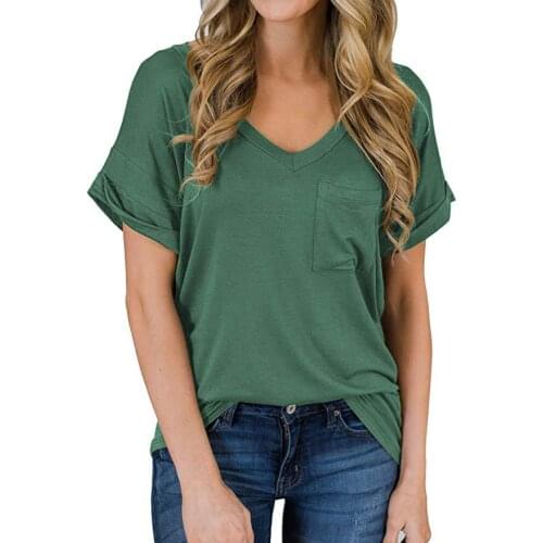 2021 New Summer T-shirt Women Ladies Tops Casual Curled V-neck Slim T-shirt Women Clothing Modal Tees