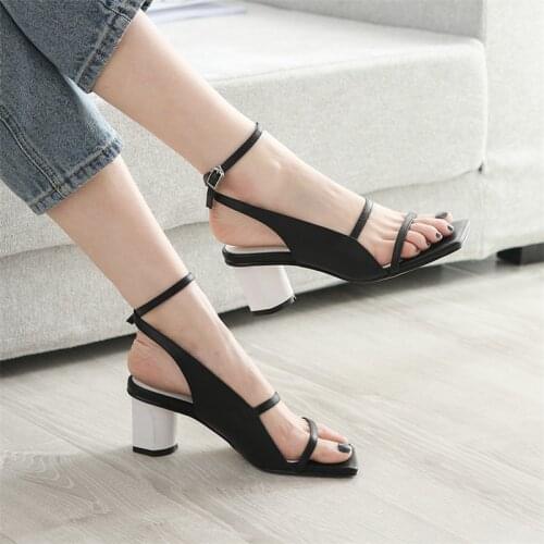 2021 New Sexy Sandals For Women Genuine Leather Casual Pumps Ankle-Wrap Buckle Fashion Sandals Round Heel Elegant Shoes Woman