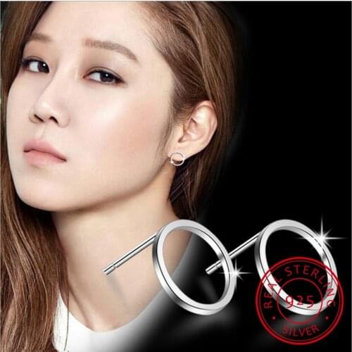 925 Sterling Silver Hollow Geometric Circle Square Triangle Stud Earrings For Women Silver 925 Jewelry Oorbellen S-E535