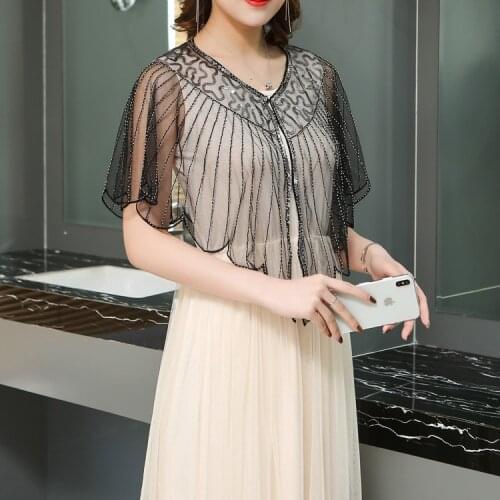 Summer Vintage Embroidery Short Batwing Sleeve Covered Button Beading Lace Black Pink Plus Size Women Ponchos And Capes 9625