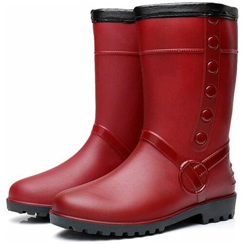 Winter Fashion Women Rain Boots PVC Middle Thick Rainboots Casual Non-slip Rubber Shoes Waterproof Wear-resistant Water Shoes