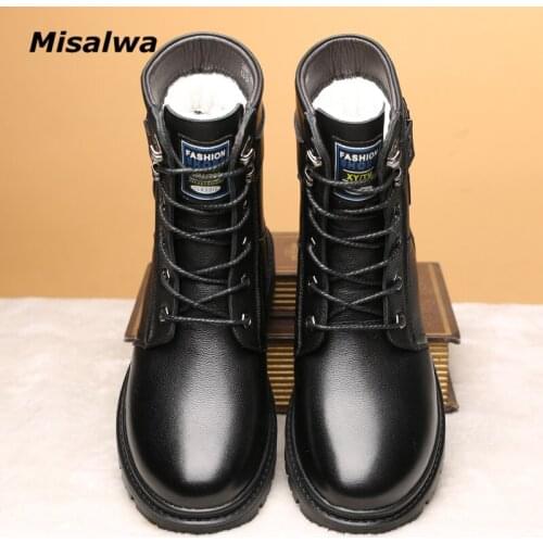 Winter Mens Snow Boots 2021 British Genuine Leather Fur Warm Boots Misalwa Handsome Stylish Lace-Up Motorcycle Safety Boots