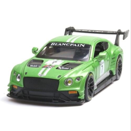 1: 32 Bentley GT3 Super Sports Car Simulation Model Acousto-optic Return Force Boy Birthday New Year Christmas Gift Green
