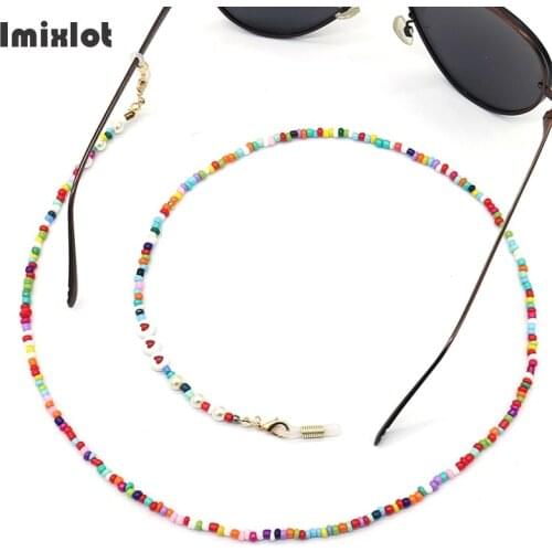1PC Fashion Faux Pearl Heart Glasses Chain Colored Beaded Eyeglass Lanyard Anti Slip Sunglasses Strap Spectacles Cord Holder