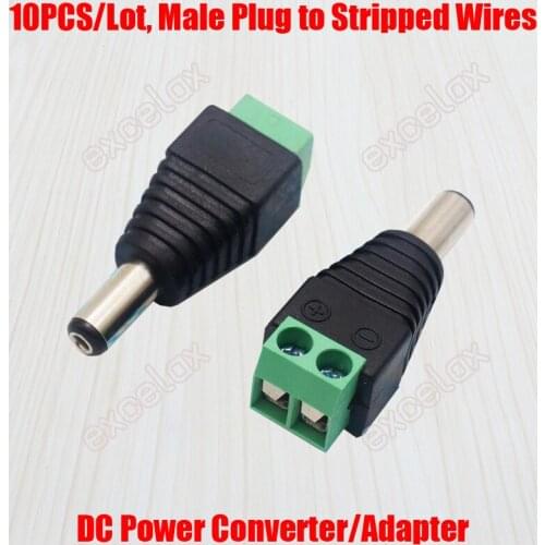 10PCS/Lot 5.5x2.1mm Male DC Power Plug Connector Stripped Wire Connection Terminal Adapter Screw Type Converter for CCTV Camera