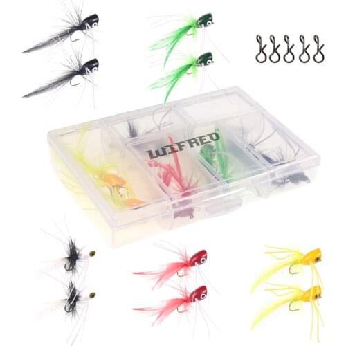 Wifreo 10pcs #8 Popper Fly Assortment Sunfishes Bass Trout Bluegill Fly Fishing Poppers Topwater Flies Lures with Plastic Box