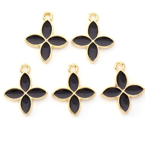 100pcs Enamel Charms White/Black/Pink Flower Alloy Light Gold Plated Tone Pendant Bracelet Jewelry Making Accessories