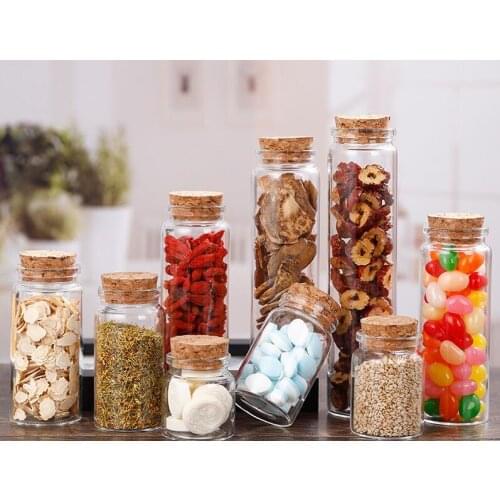 12pcs 25/30/40/50/60/70/90/125/150/180ml Big Glass Wishing Bottles Jars Vials With Cork Stopper wedding home decor gift