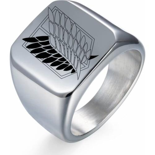 14mm Attack on Titan Black sliver Stainless Steel Ring Wings Of Liberty Flag Finger Rings For Men Women Jewelry Anime Fans