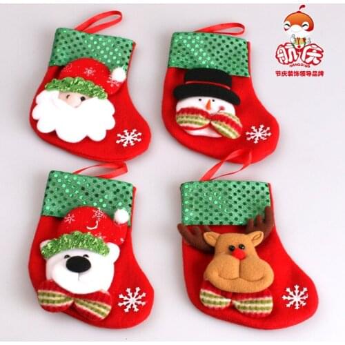 4pcs/lot Santa Gift Deer Snowman Pendant Chrismas Tree Decoration Christmas stockings Gift Santa Claus Christmas Candy Bag