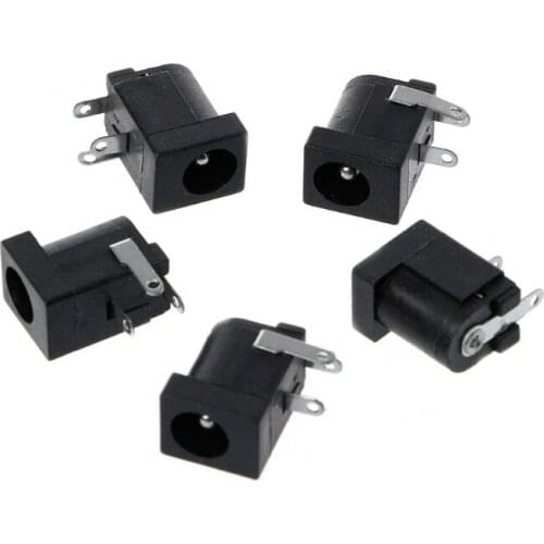 5 Pcs DC-005 Black DC Power Jack Socket Connector 5.5x2.1mm Barrel-Type PCB Mount Drop Ship Support