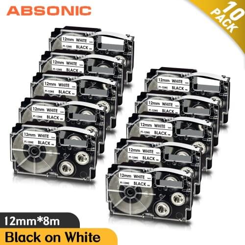 Absonic 10PK XR-12WE XR 12WE Labels Compatible for Casio XR12WE 12mm Black on White Label Tape for Casio KL-60 KL-120 Printer
