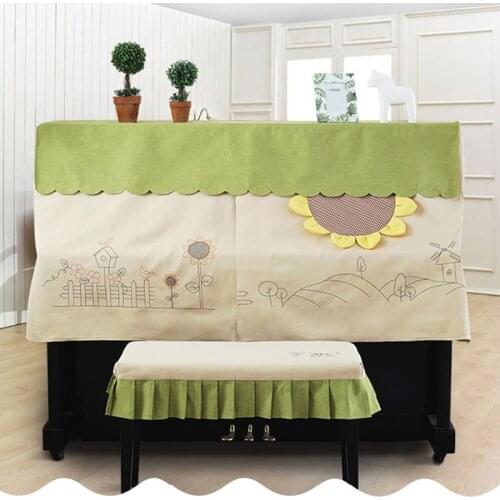 Anti Dust Upright Piano Cover with Stool Cover Practical Decorative Sunflower Cartoon Piano Cloth Accessory 360 Full Protection