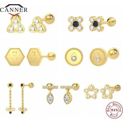 CANNER 2 Pieces 925 Sterling Silver Small Thread Piercing Stud Earrings for Women Earring Jewelry Pendientes Kolczyki brincos