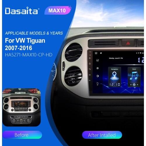 Dasaita 10.2" Android 10.0 Car Radio 1 Din HD Split Screen BT 5.0 DSP Auto Stereo for VW Tiguan 2007-2016 with Carplay Head Unit